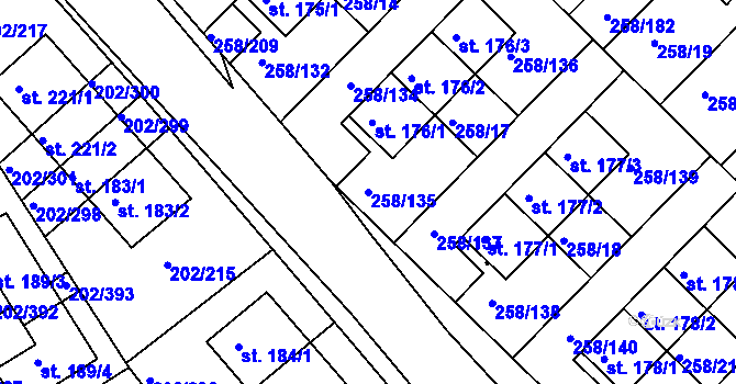 Parcela st. 258/135 v KÚ Jenštejn, Katastrální mapa