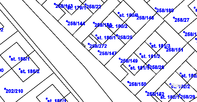 Parcela st. 258/147 v KÚ Jenštejn, Katastrální mapa
