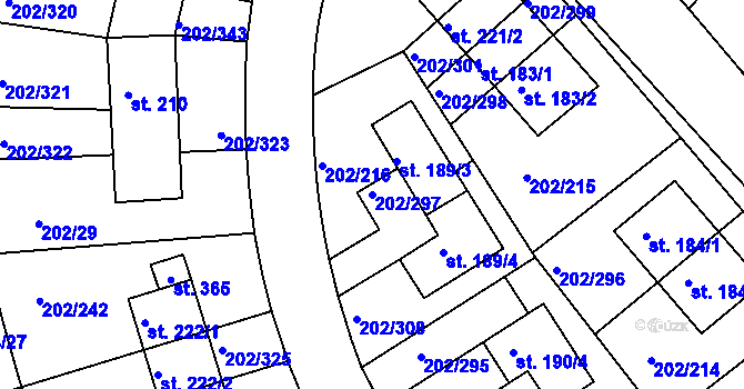 Parcela st. 202/297 v KÚ Jenštejn, Katastrální mapa