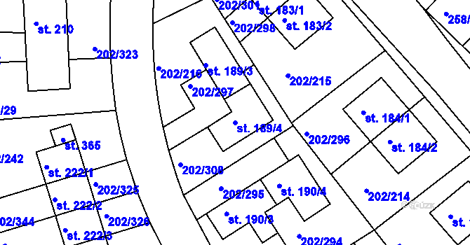 Parcela st. 189/4 v KÚ Jenštejn, Katastrální mapa