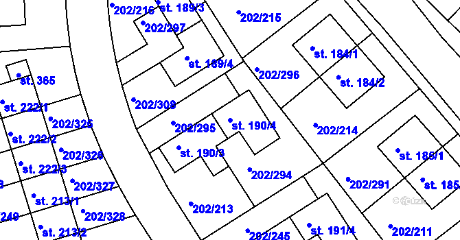 Parcela st. 190/4 v KÚ Jenštejn, Katastrální mapa