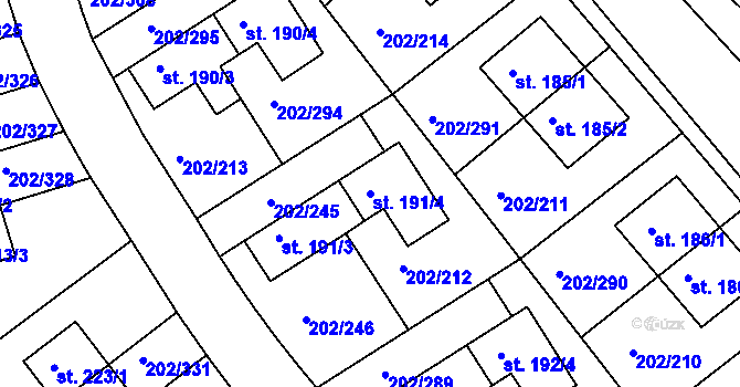 Parcela st. 191/4 v KÚ Jenštejn, Katastrální mapa