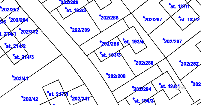 Parcela st. 193/3 v KÚ Jenštejn, Katastrální mapa