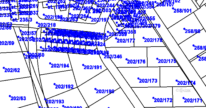 Parcela st. 202/346 v KÚ Jenštejn, Katastrální mapa