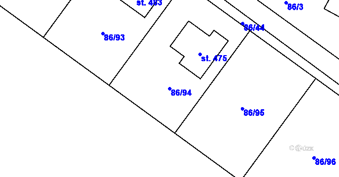 Parcela st. 86/94 v KÚ Jenštejn, Katastrální mapa