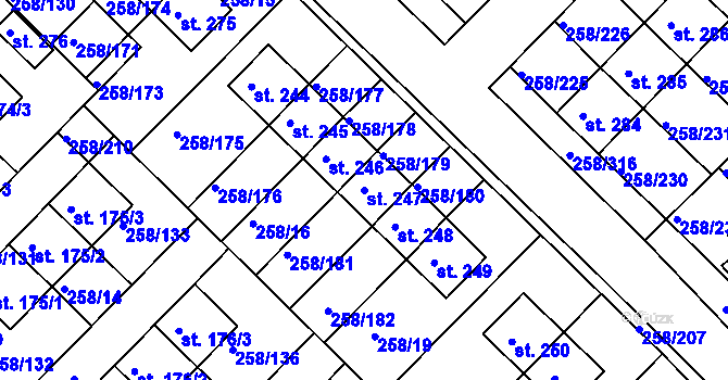 Parcela st. 247 v KÚ Jenštejn, Katastrální mapa