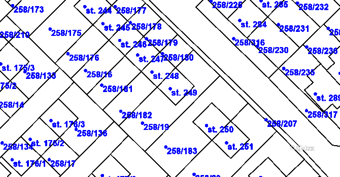 Parcela st. 249 v KÚ Jenštejn, Katastrální mapa