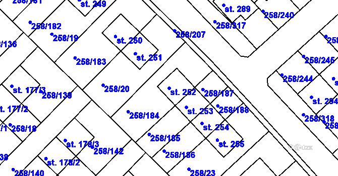 Parcela st. 252 v KÚ Jenštejn, Katastrální mapa