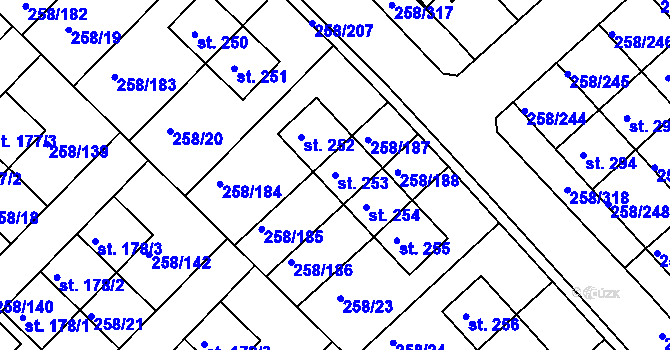 Parcela st. 253 v KÚ Jenštejn, Katastrální mapa