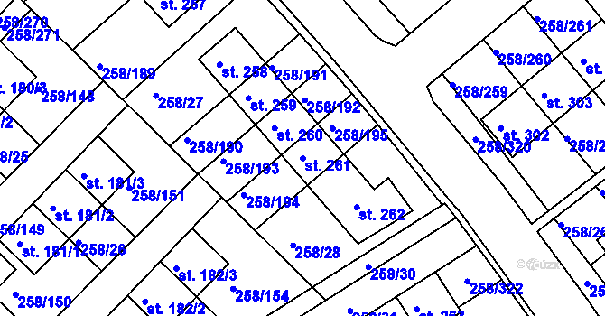 Parcela st. 261 v KÚ Jenštejn, Katastrální mapa