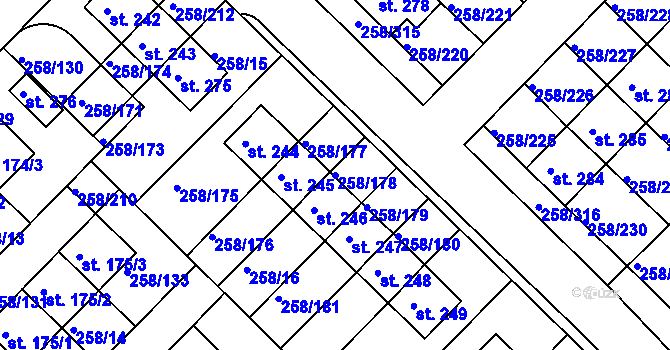 Parcela st. 258/178 v KÚ Jenštejn, Katastrální mapa
