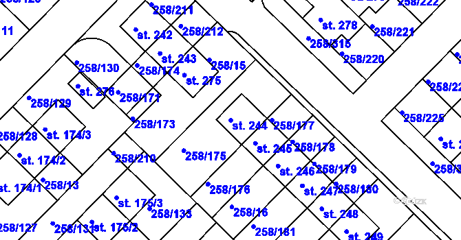 Parcela st. 244 v KÚ Jenštejn, Katastrální mapa