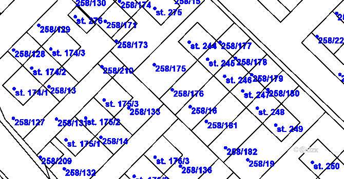 Parcela st. 258/176 v KÚ Jenštejn, Katastrální mapa