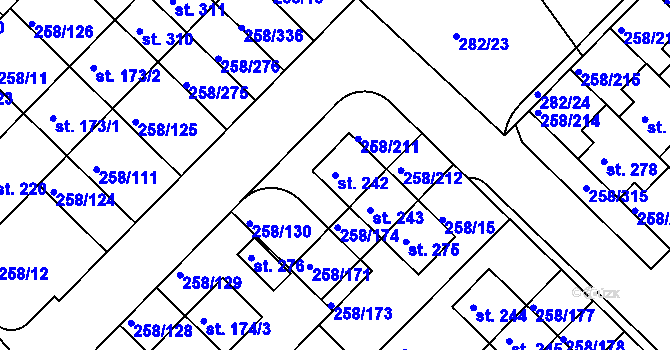 Parcela st. 242 v KÚ Jenštejn, Katastrální mapa