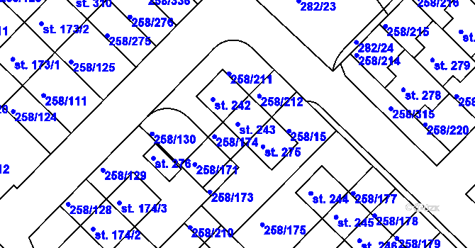 Parcela st. 243 v KÚ Jenštejn, Katastrální mapa