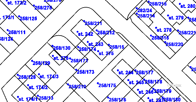 Parcela st. 275 v KÚ Jenštejn, Katastrální mapa