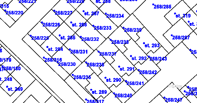 Parcela st. 258/237 v KÚ Jenštejn, Katastrální mapa