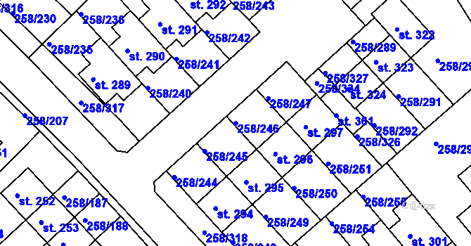 Parcela st. 258/246 v KÚ Jenštejn, Katastrální mapa