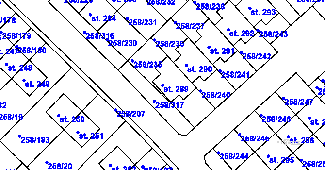 Parcela st. 289 v KÚ Jenštejn, Katastrální mapa