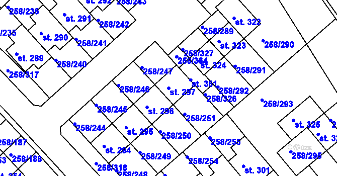 Parcela st. 297 v KÚ Jenštejn, Katastrální mapa