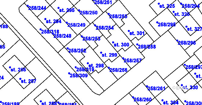 Parcela st. 299 v KÚ Jenštejn, Katastrální mapa