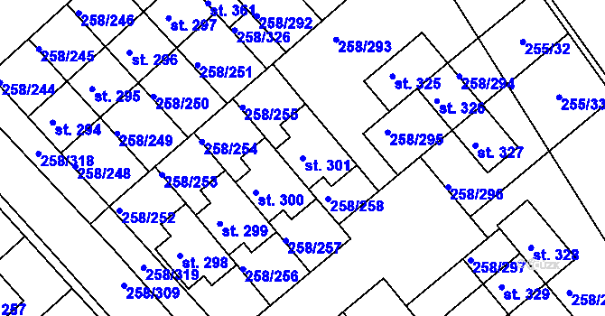 Parcela st. 301 v KÚ Jenštejn, Katastrální mapa