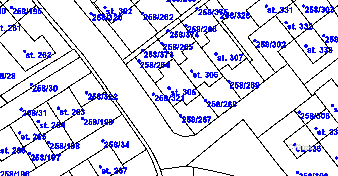 Parcela st. 305 v KÚ Jenštejn, Katastrální mapa