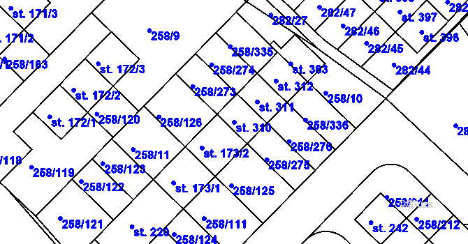 Parcela st. 310 v KÚ Jenštejn, Katastrální mapa