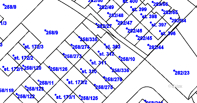 Parcela st. 312 v KÚ Jenštejn, Katastrální mapa