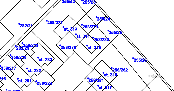 Parcela st. 315 v KÚ Jenštejn, Katastrální mapa