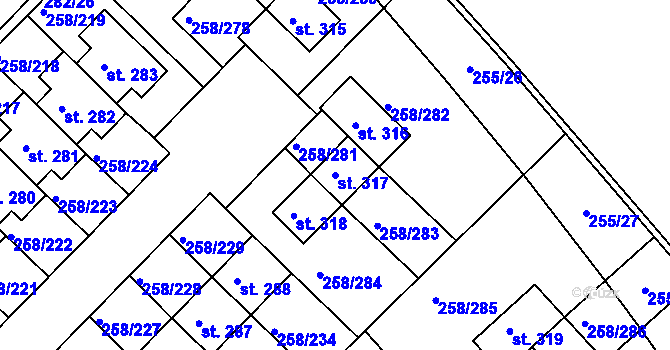 Parcela st. 317 v KÚ Jenštejn, Katastrální mapa