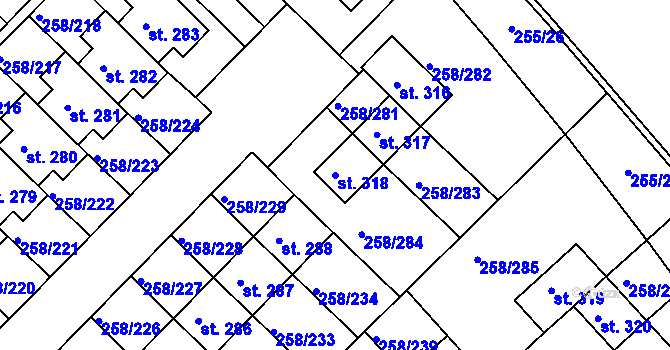 Parcela st. 318 v KÚ Jenštejn, Katastrální mapa