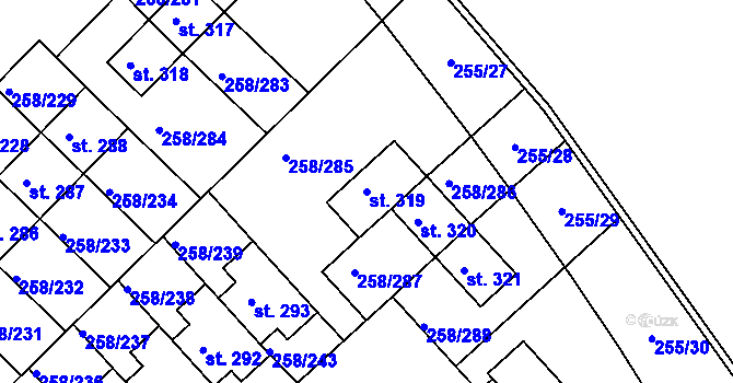 Parcela st. 319 v KÚ Jenštejn, Katastrální mapa