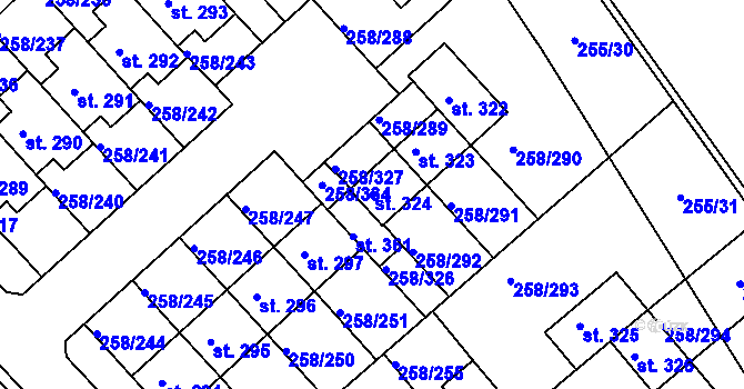 Parcela st. 324 v KÚ Jenštejn, Katastrální mapa