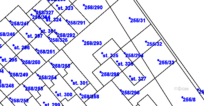 Parcela st. 325 v KÚ Jenštejn, Katastrální mapa
