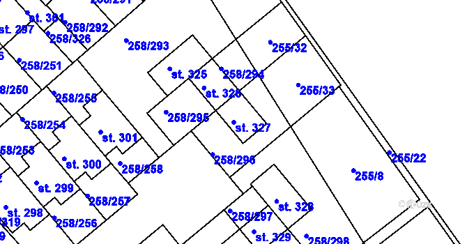 Parcela st. 327 v KÚ Jenštejn, Katastrální mapa