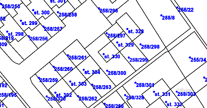 Parcela st. 330 v KÚ Jenštejn, Katastrální mapa