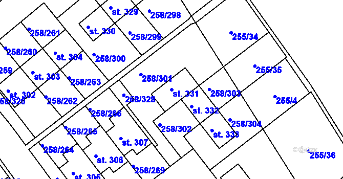 Parcela st. 331 v KÚ Jenštejn, Katastrální mapa