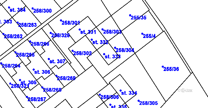 Parcela st. 333 v KÚ Jenštejn, Katastrální mapa