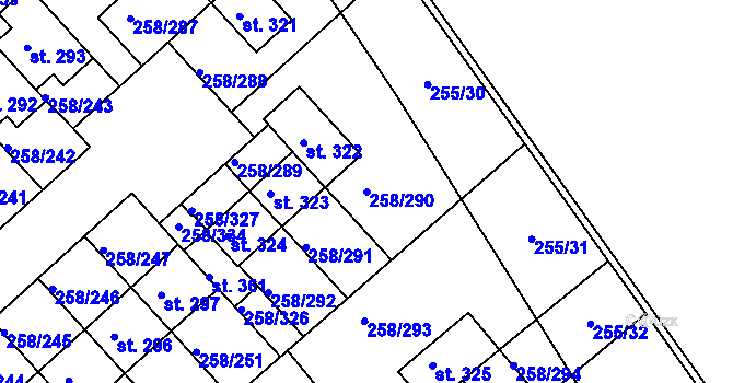 Parcela st. 258/290 v KÚ Jenštejn, Katastrální mapa