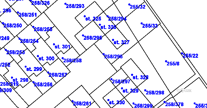 Parcela st. 258/296 v KÚ Jenštejn, Katastrální mapa