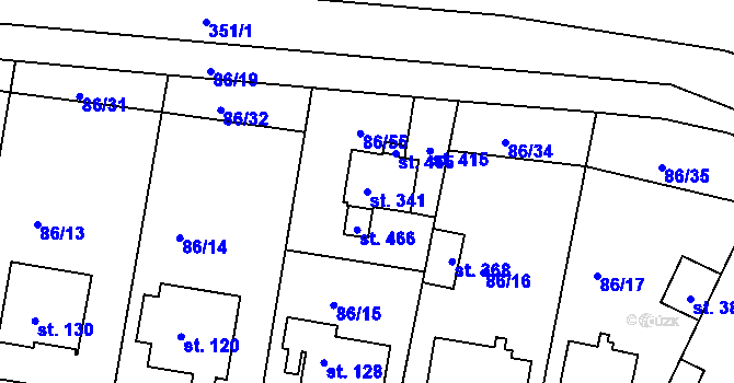 Parcela st. 341 v KÚ Jenštejn, Katastrální mapa