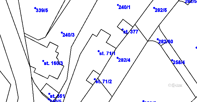 Parcela st. 71/1 v KÚ Jenštejn, Katastrální mapa