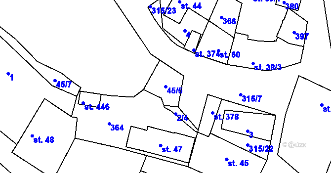 Parcela st. 45/5 v KÚ Jenštejn, Katastrální mapa
