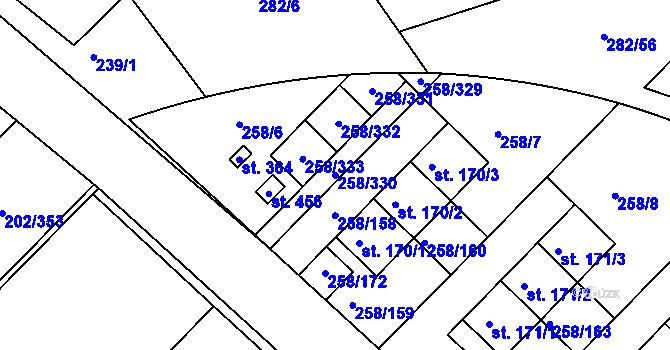 Parcela st. 258/330 v KÚ Jenštejn, Katastrální mapa