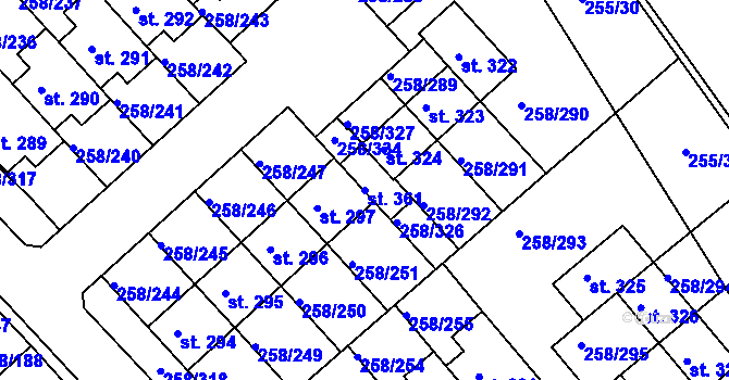 Parcela st. 361 v KÚ Jenštejn, Katastrální mapa