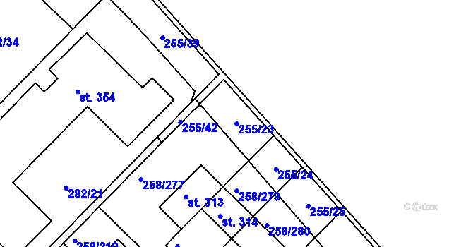 Parcela st. 255/23 v KÚ Jenštejn, Katastrální mapa