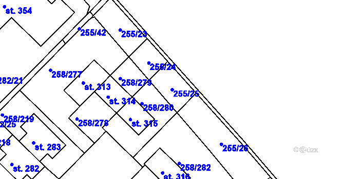 Parcela st. 255/25 v KÚ Jenštejn, Katastrální mapa