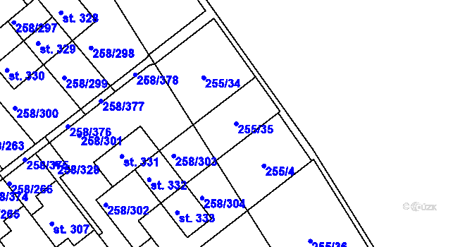 Parcela st. 255/35 v KÚ Jenštejn, Katastrální mapa