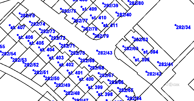 Parcela st. 282/43 v KÚ Jenštejn, Katastrální mapa
